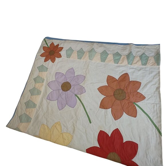 Dahlia Quilt Handmade Patchwork Lightweight Vintage Floral Light Blue Back - Picture 8 of 16